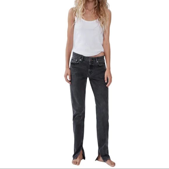 NWT ZARA HI-RISE SPLIT SLIM FIT JEANS BLACK SIZE 12 - Picture 1 of 10